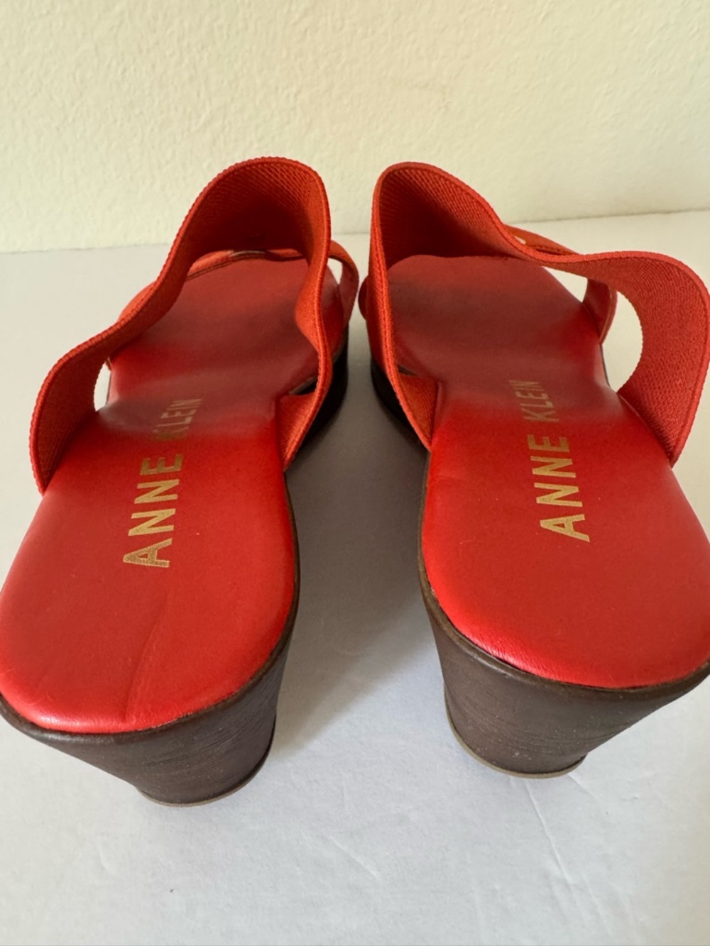 Anne Klein Orange Wedge Slide Sandals with Gold Ring Accent - Picture 2 of 4